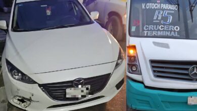 Accidente en la Av. Nichupté involucra a Mazda, autobús y motocicleta