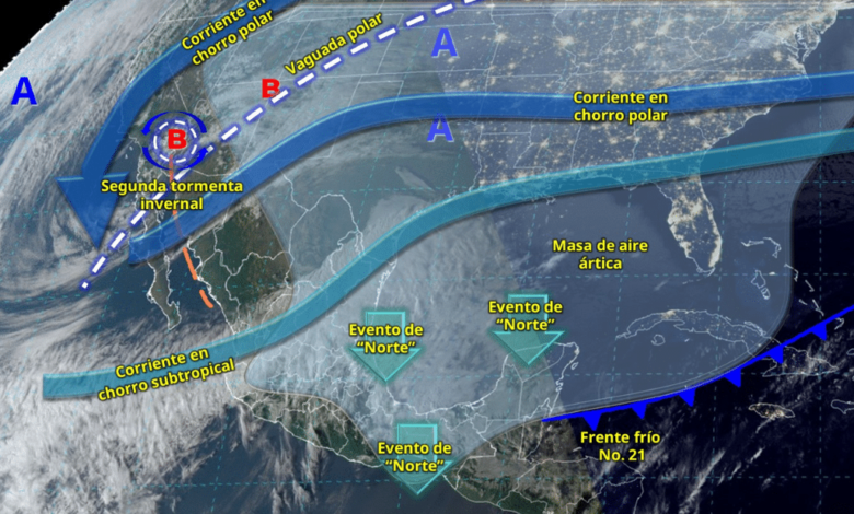 Frente frío 21 y tormenta invernal fuertes vientos, nieve y lluvias intensas en camino