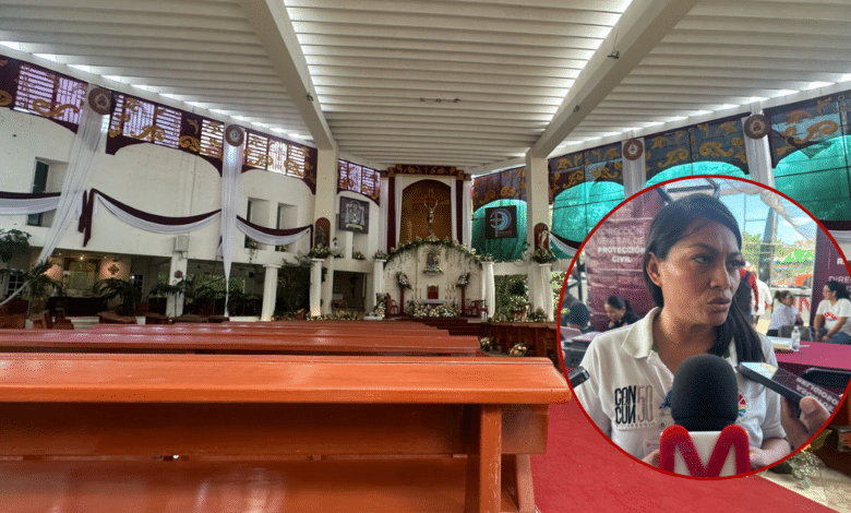Imagen editada sobre templo religiosos, con insersion de imagen de personal de gobierno dando entrevista