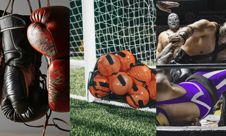 Imagen editada de box, futbol y lucha libre