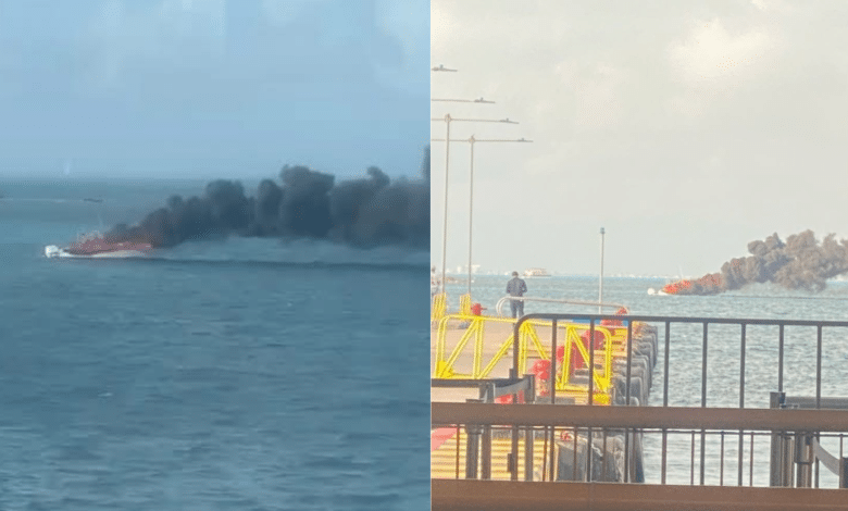 Se registró incendio de un yate entre Cancún e Isla Mujeres durante esta mañana (Fotos: Redes sociales)