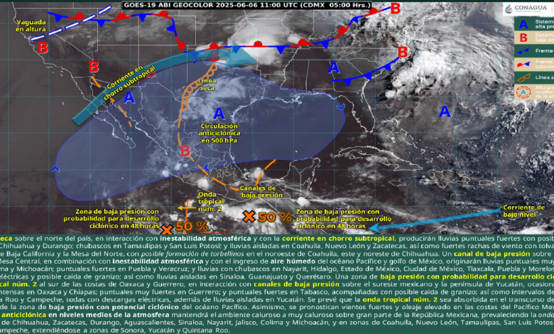 Lluvias muy fuertes a intensas afectarán el Occidente y Sur de México