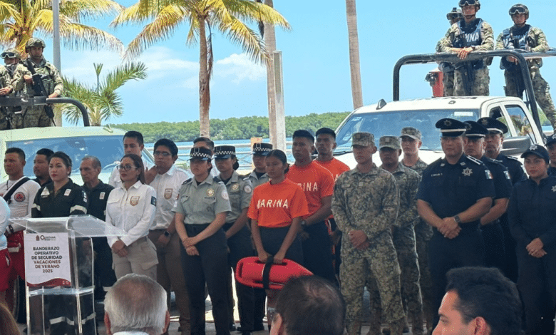 El Malecón Tajamar de Cancún se tomó como escenario para el banderazo de inicio del Operativo de Seguridad de Vacaciones de Verano 2025 para todo el estado de Quintana Roo.